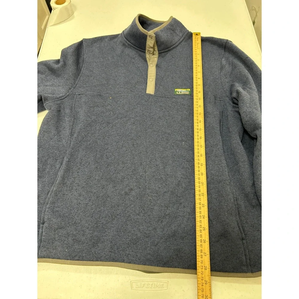 LL Bean Mens‎ XL Blue Sweater Fleece Pullover Snap Mock Neck